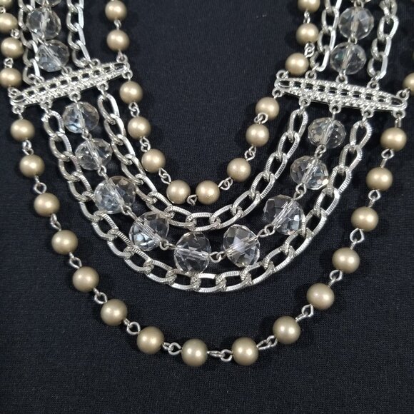 Sparkly Choker Necklace 5 Strands of Crystals, Beads and Chains - Picture 8 of 10